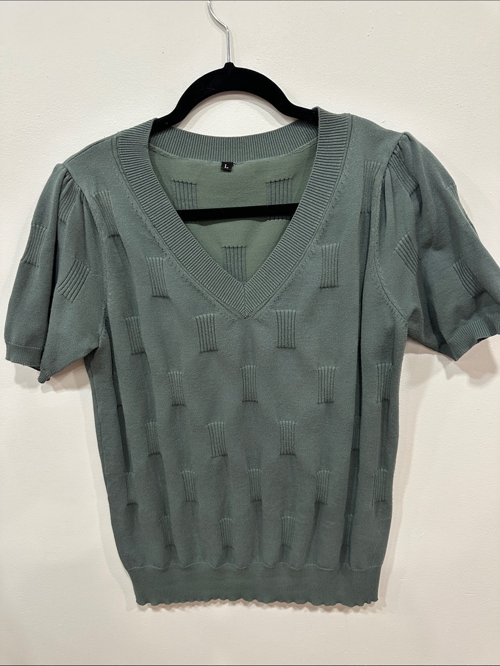 V-Neck Short Sleeve Knit Top - Sage Green